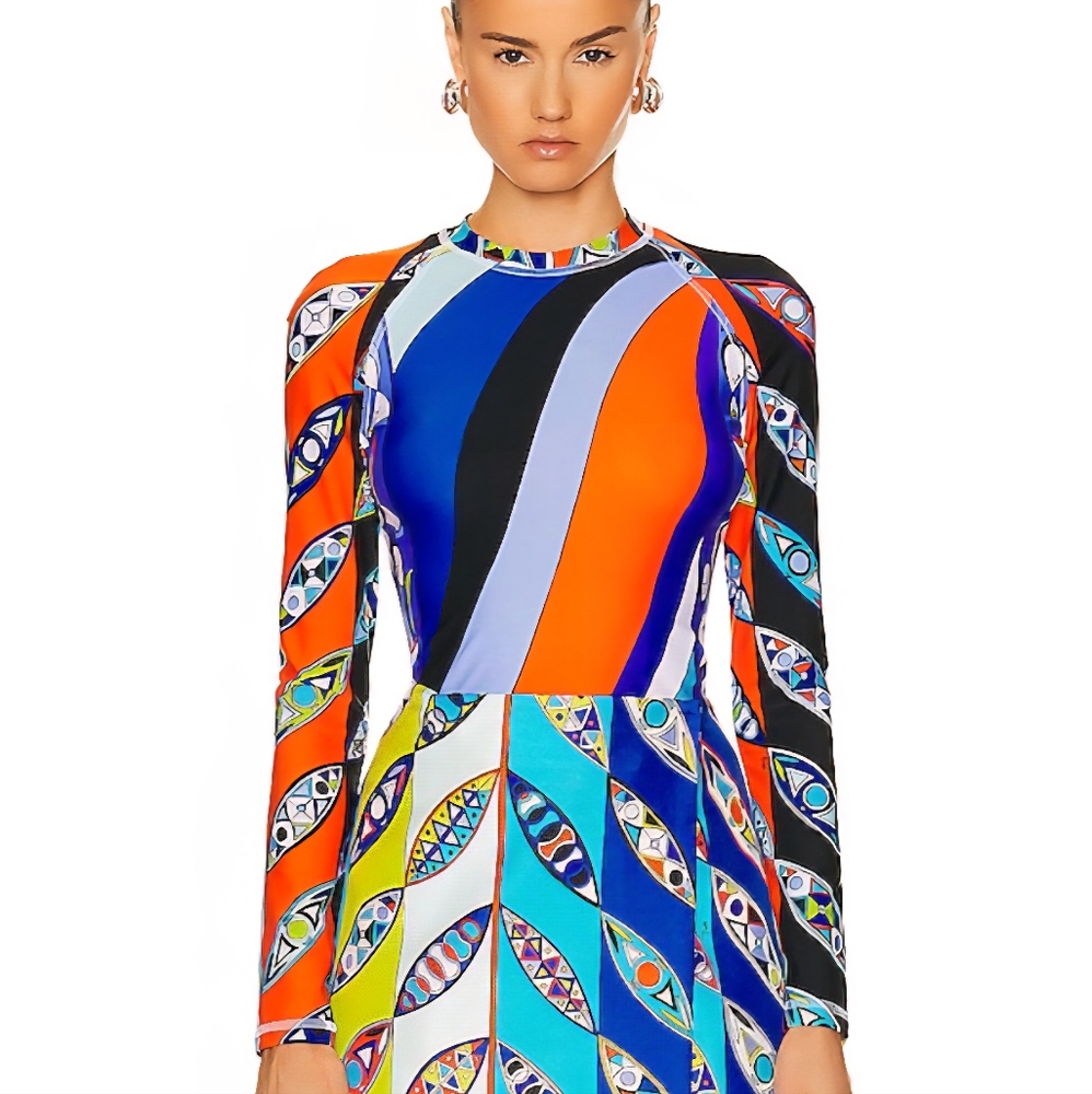 COPY - Emilio Pucci Blue and Orange Graphic Fitted Blouse